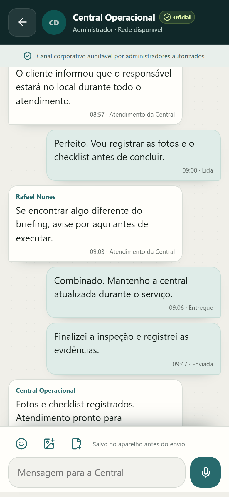 Chat corporativo no aplicativo Rastro