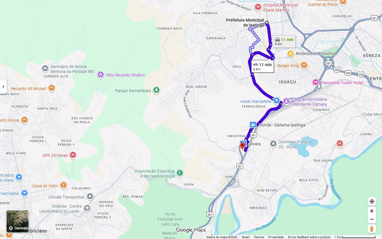 Trajeto urbano no Google Maps acompanhado pela Central Rastro
