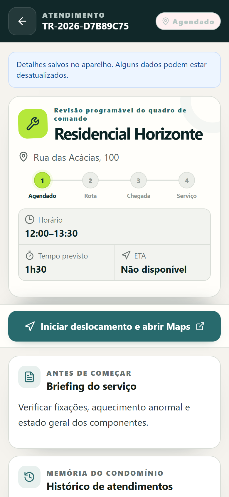 Aplicativo Rastro com ordem de serviço do técnico de campo