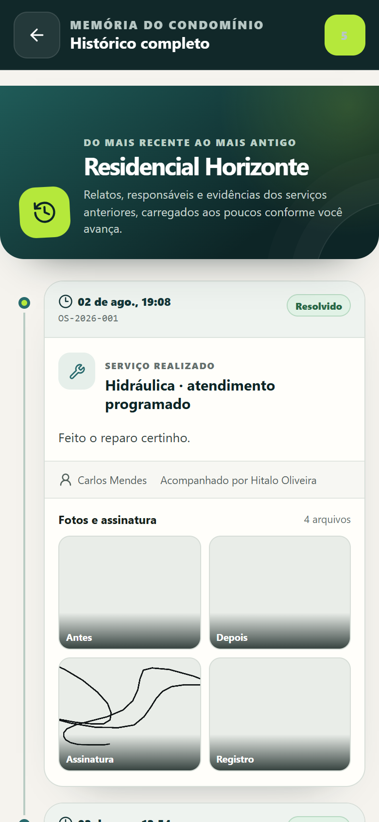 Histórico completo no aplicativo Rastro